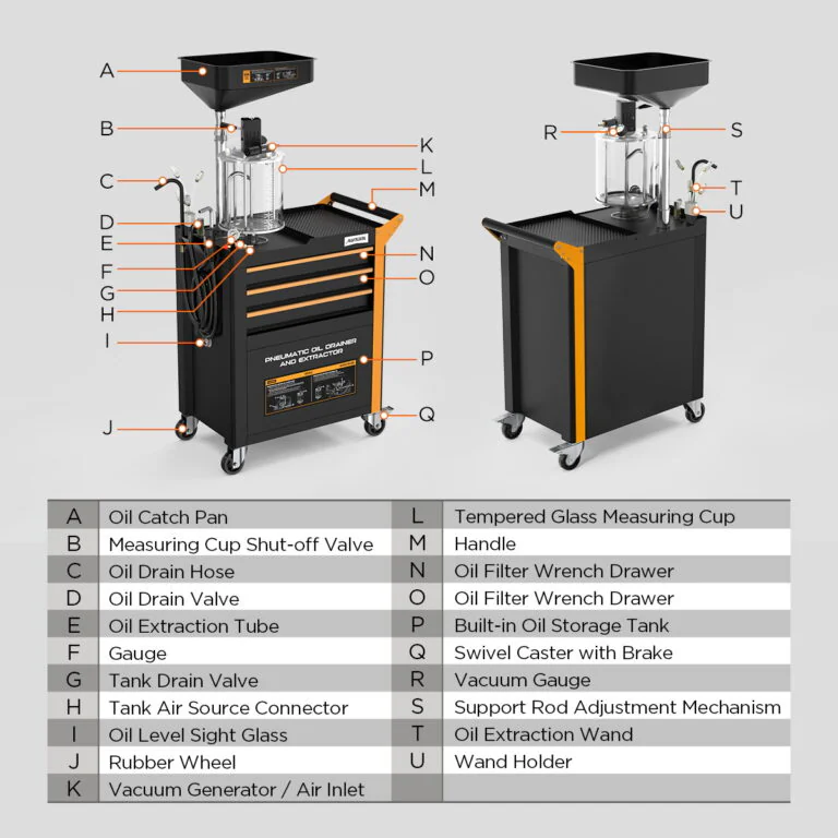 AUTOOL OD760 80 L Pneumatic Oil Extractor and Drainer Station with 61-Piece Tool Set