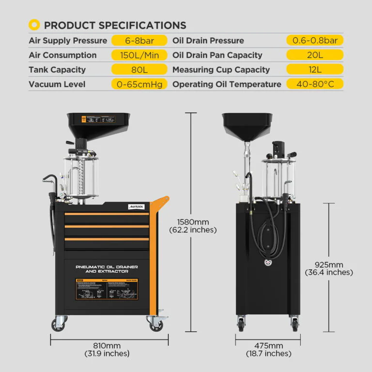 AUTOOL OD760 80 L Pneumatic Oil Extractor and Drainer Station with 61-Piece Tool Set