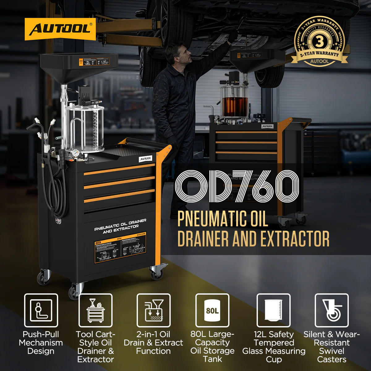 AUTOOL OD760 pneumatic oil drainer and extractor main feature image