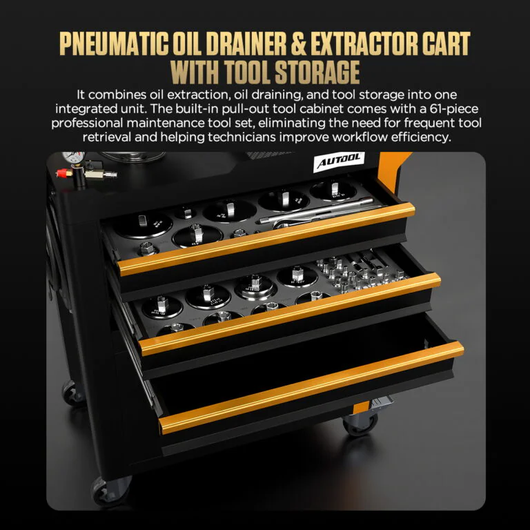 AUTOOL OD760 80 L Pneumatic Oil Extractor and Drainer Station with 61-Piece Tool Set