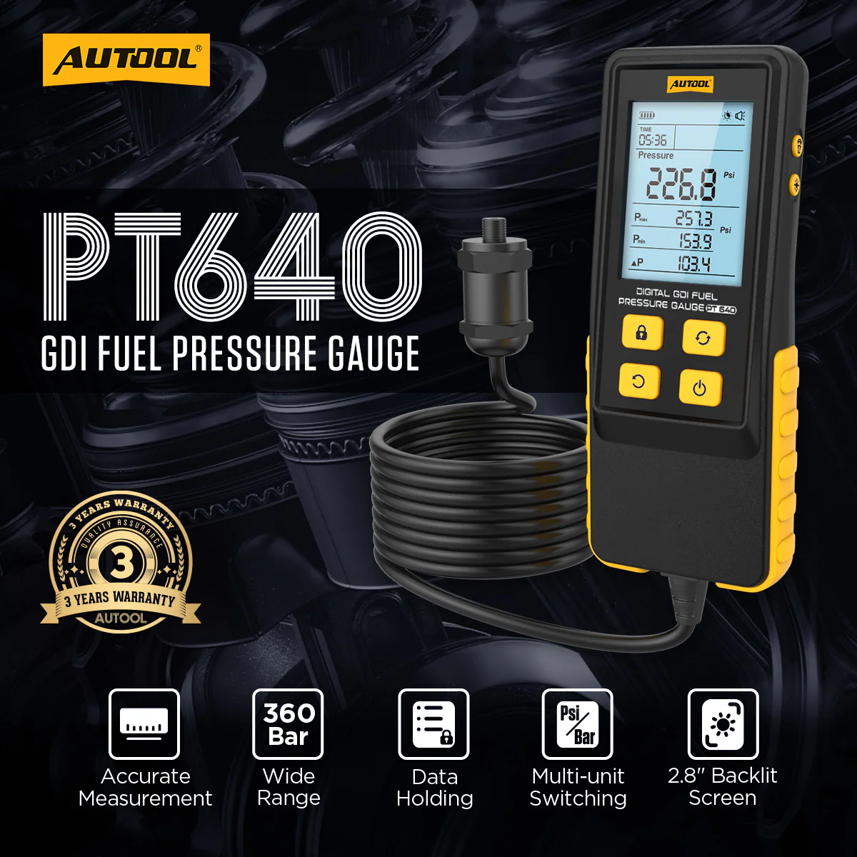 AUTOOL PT640 GDI Fuel Pressure Gauge main product image