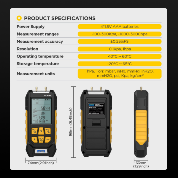 AUTOOL PT530 Digital Manometer Dual Port