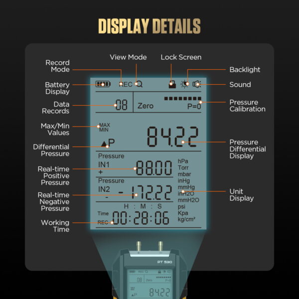 AUTOOL PT530 Digital Manometer Dual Port