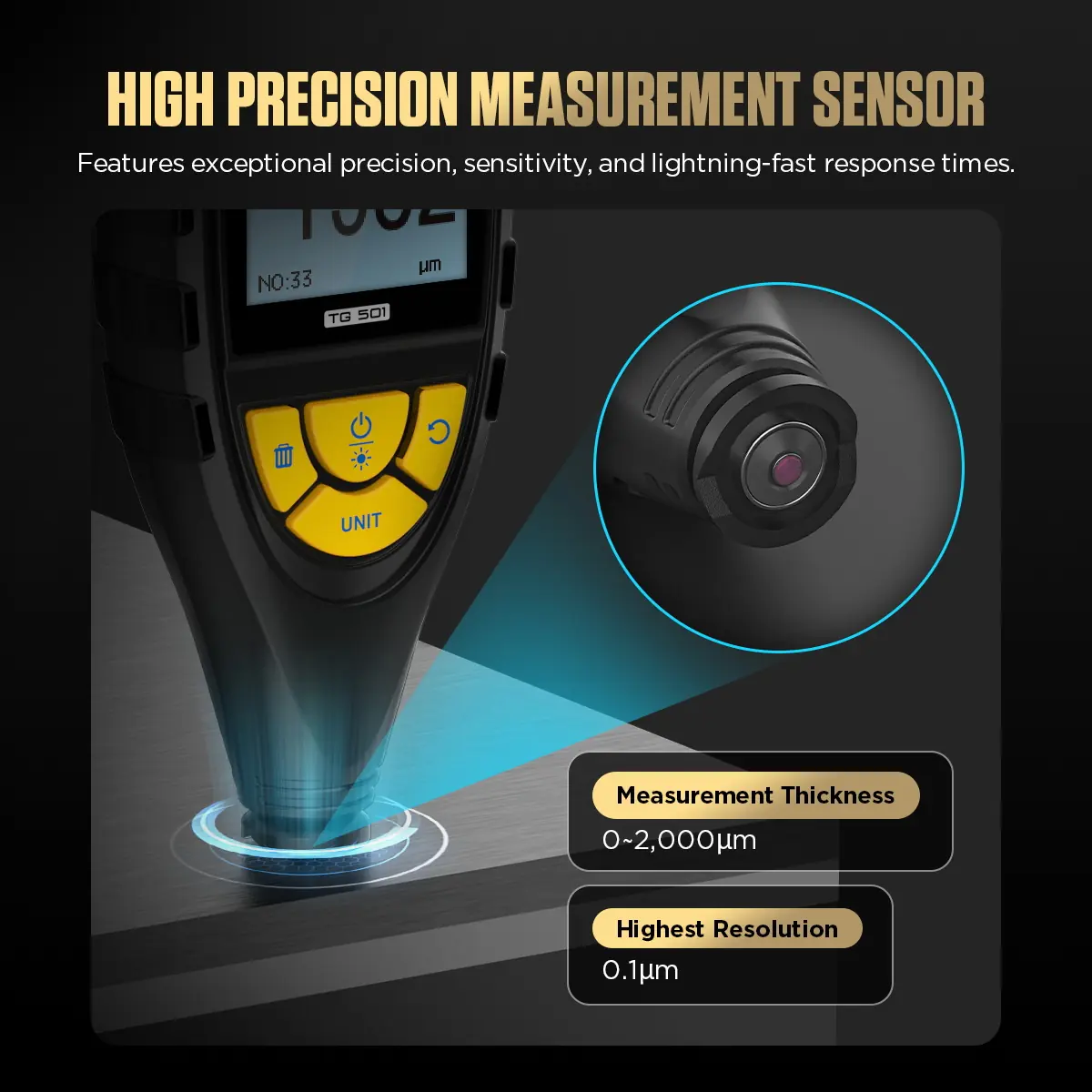 AUTOOL TG501 high precision measurement sensor, 0-2000μm range and 0.1μm resolution