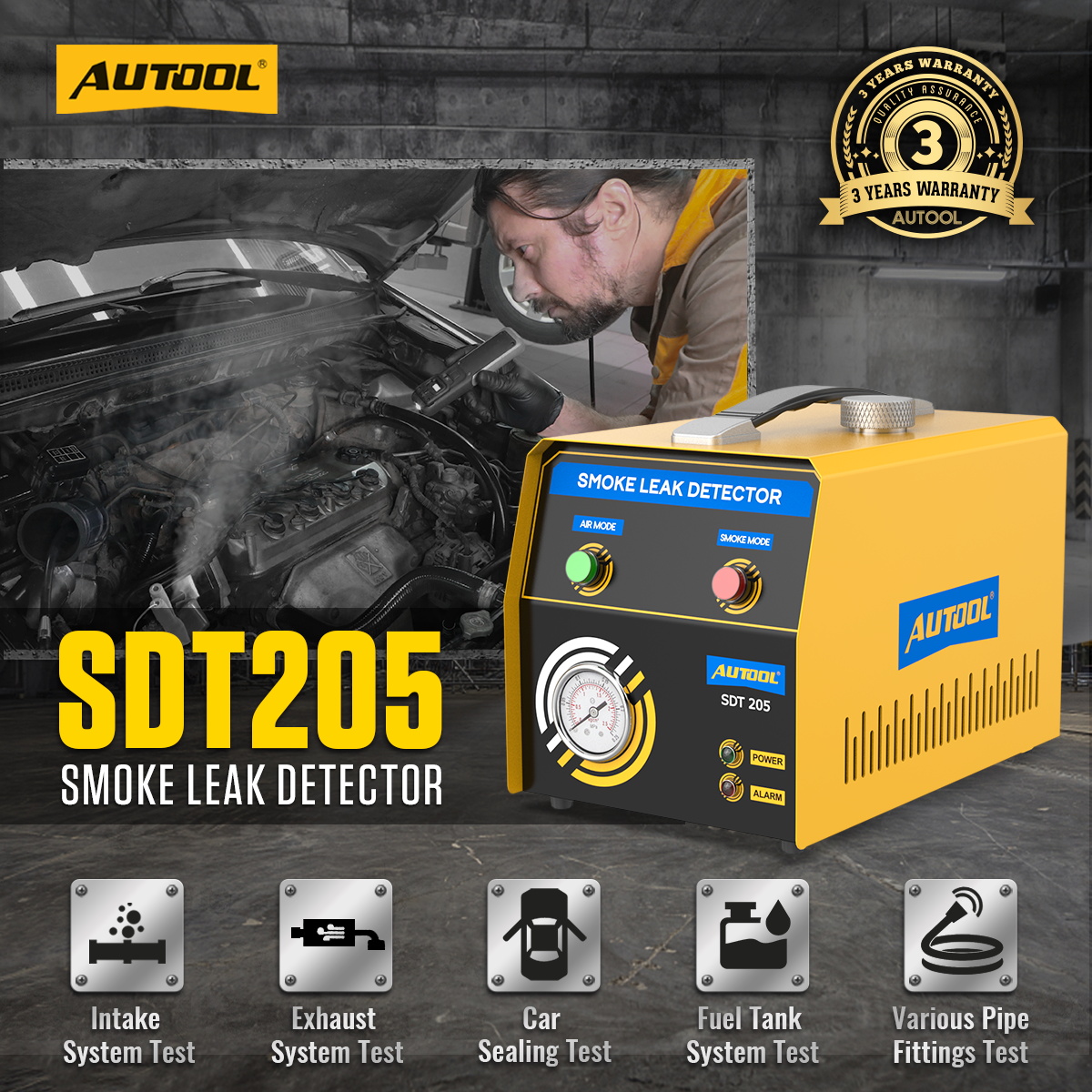 AUTOOL SDT205 smoke leak detector for automotive low pressure leak testing