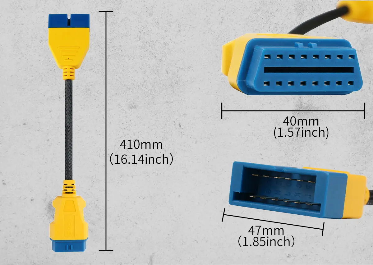 AUTOOL GM 12 pin to 16 pin OBD2 adapter cable length and connector dimensions