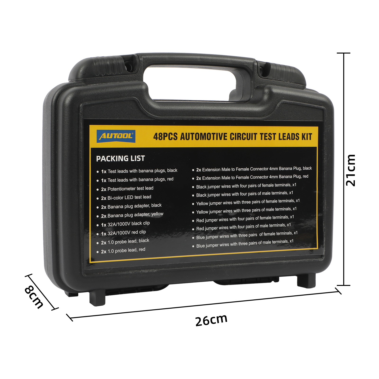 AUTOOL 48PCS Automotive Circuit Test Leads Kit packing list and carrying case