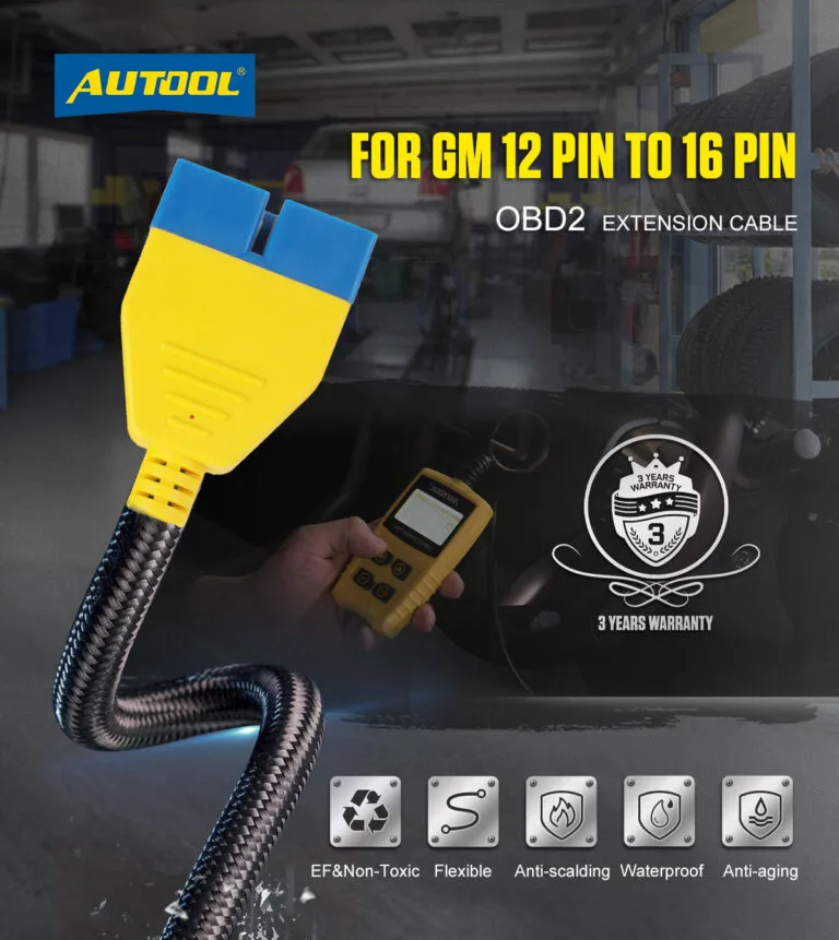 AUTOOL 41CM OBD2 Extension Cable Connector for GM 12 pin to 16pin OBD2 Adapter