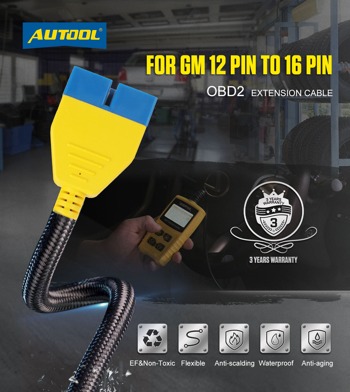 AUTOOL GM 12 pin to 16 pin OBD2 adapter cable main product image