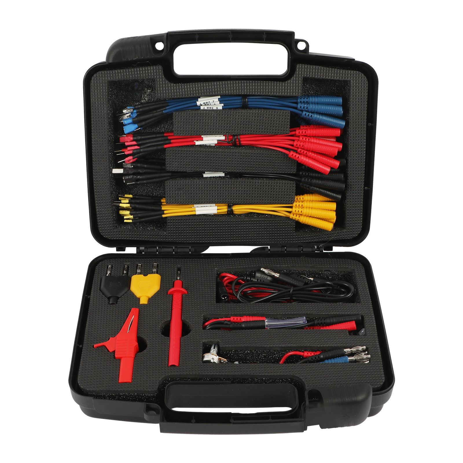 AUTOOL 68PCS Professional Test Lead Set opened carrying case with test leads and adapters
