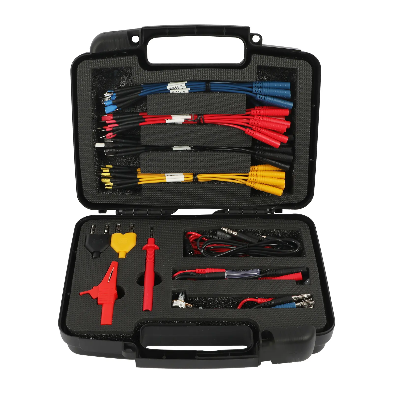 AUTOOL 68PCS Professional Test Lead Set opened carrying case with test leads and adapters