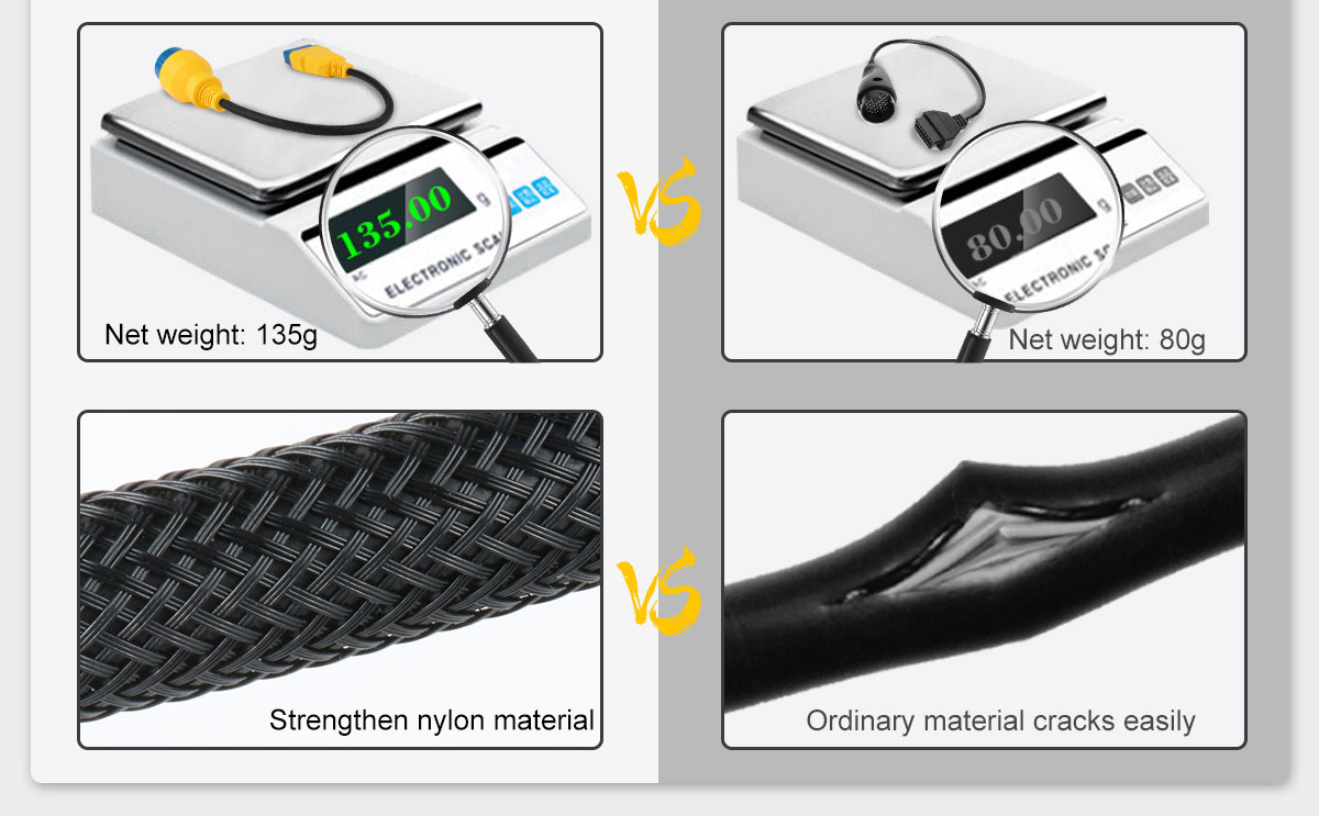 AUTOOL reinforced nylon cable comparison with ordinary cable weight and material cracking example