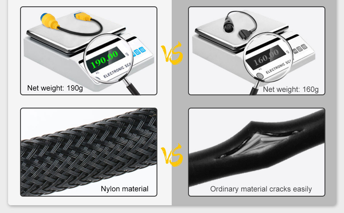 AUTOOL BMW 20-pin OBD2 adapter 190g nylon material compared with ordinary 160g cable