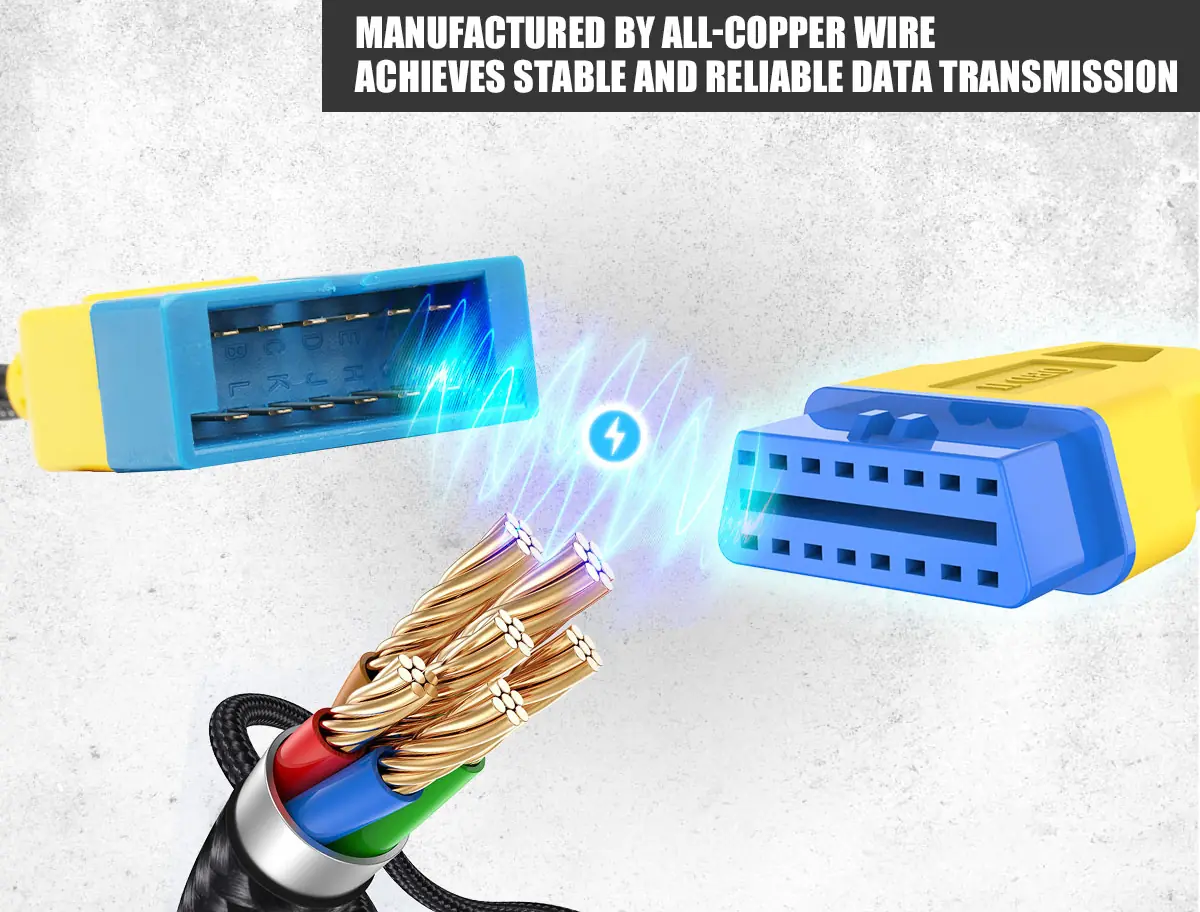 AUTOOL OBD2 adapter cable all copper wire stable data transmission feature
