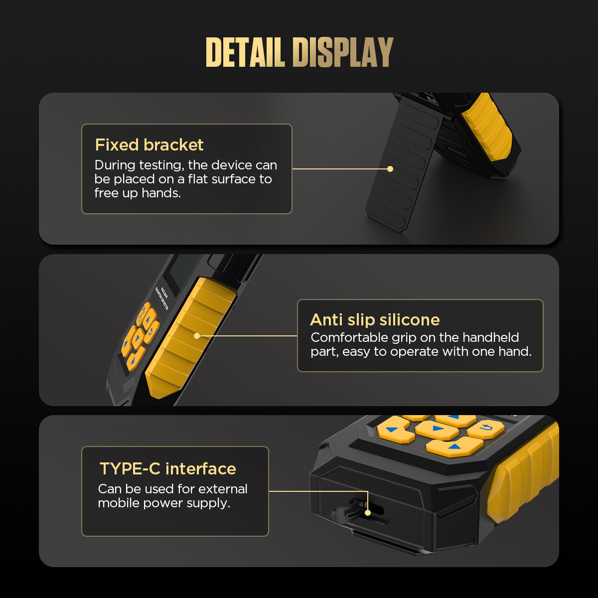 AUTOOL ND300 fixed bracket anti-slip silicone grip and Type-C interface details