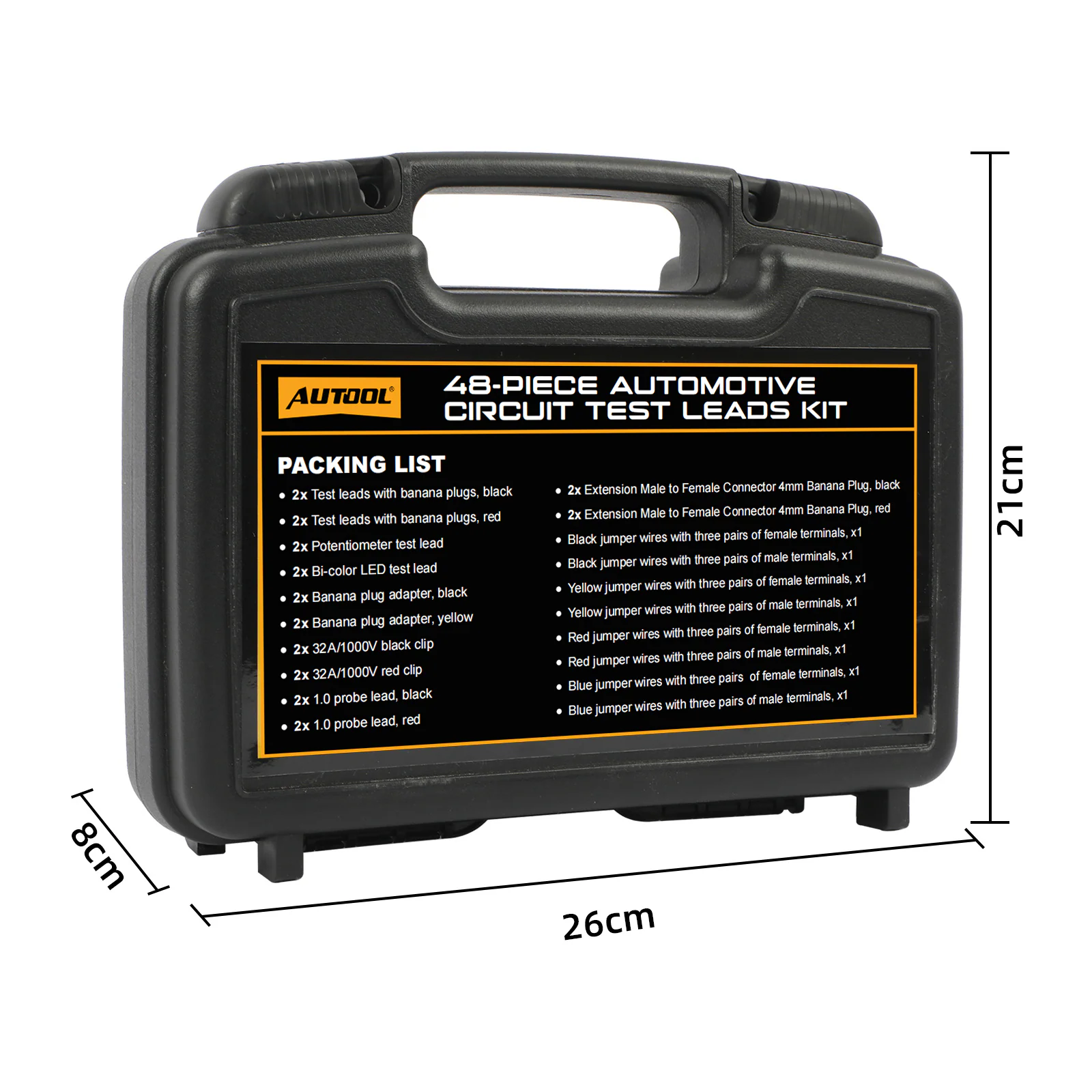 AUTOOL 48PCS Automotive Circuit Test Leads Kit packing list and carrying case