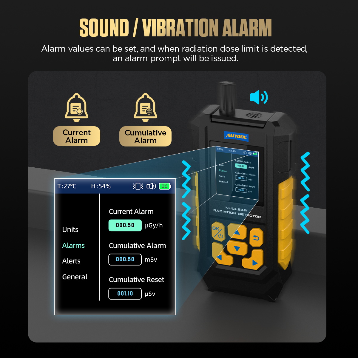 AUTOOL ND300 sound and vibration alarm current alarm and cumulative alarm setting