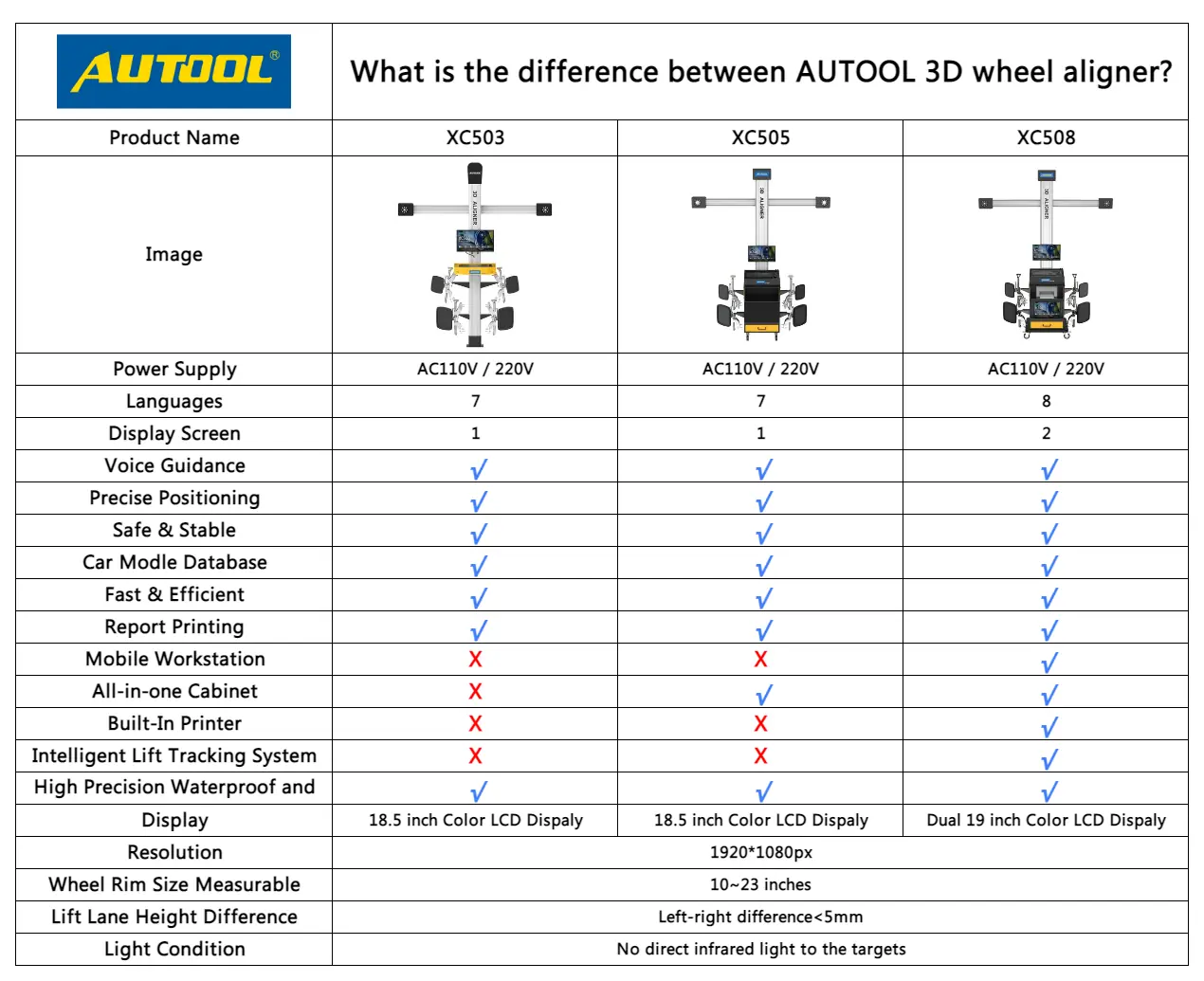 AUTOOL XC series 3D wheel alignment machines