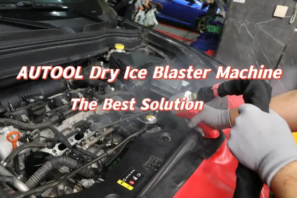 AUTOOL dry ice blaster machine guide image showing engine bay cleaning