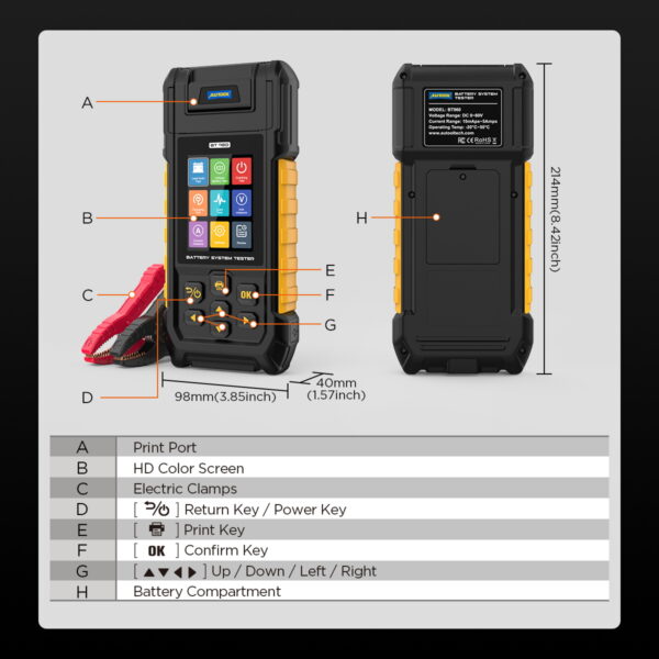 AUTOOL BT960 12V Car Battery Tester Lithium Battery Leakage Monitoring