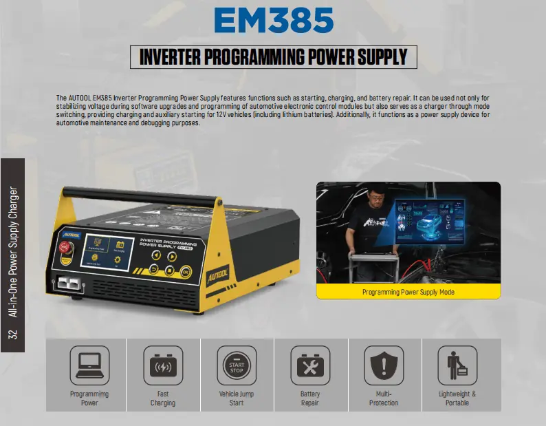 AUTOOL EM385 ECU programming power supply