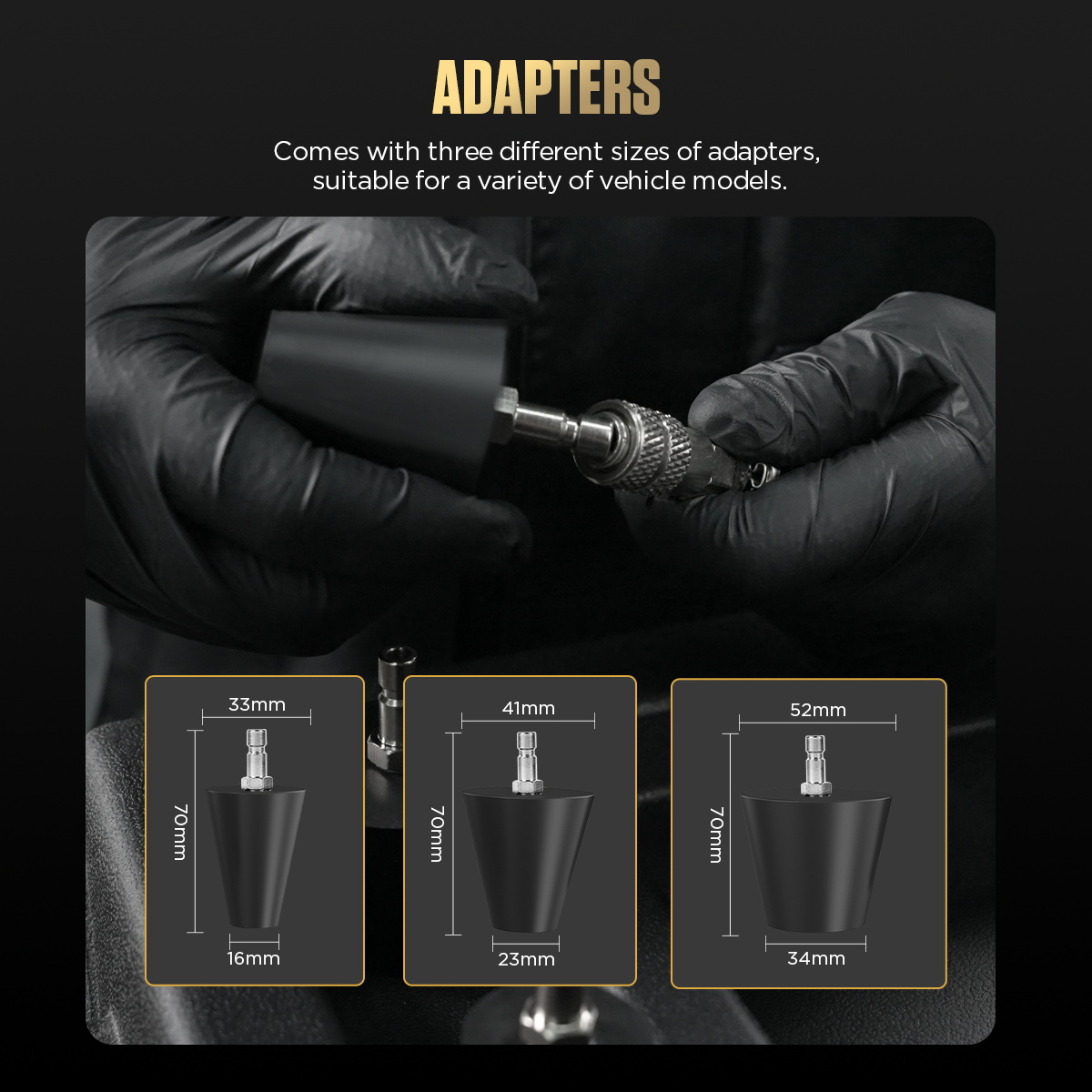 Car door wedge adapter tool with three adapter sizes for vehicle door window clip and fastener repair assistance