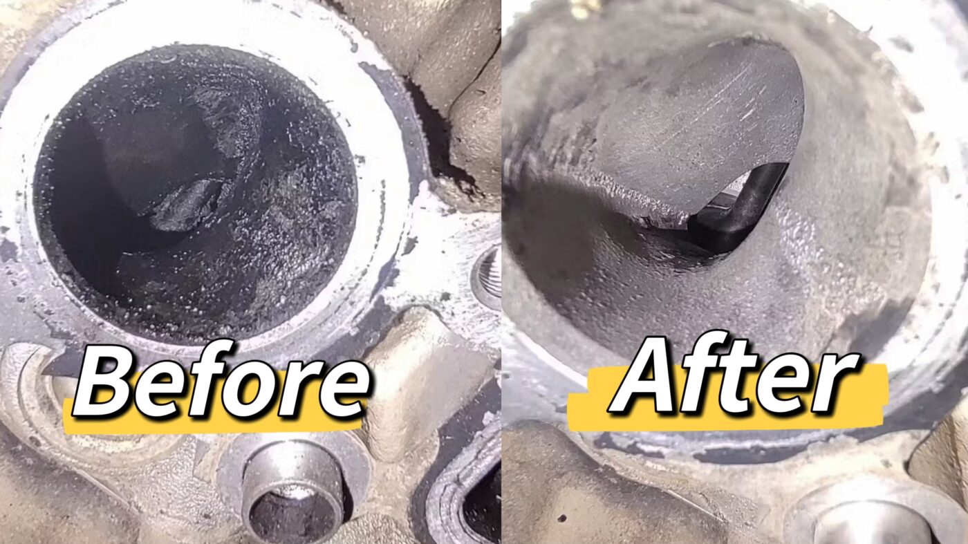 Engine carbon cleaning result after walnut shell blasting