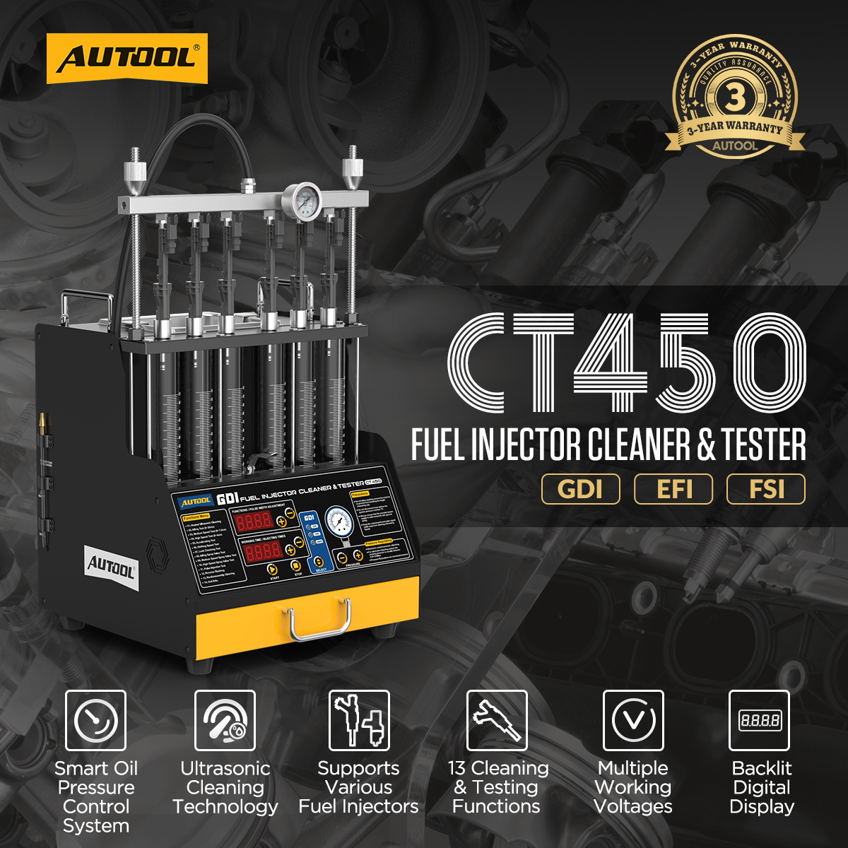 AUTOOL CT450 ultrasonic GDI fuel injector cleaner machine