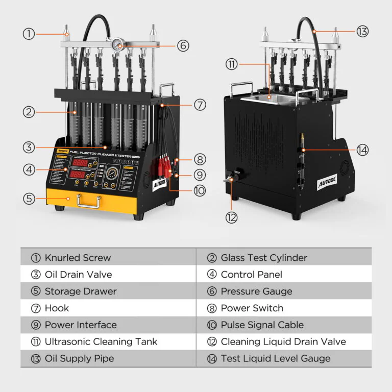 AUTOOL CT450 6-Cylinder Heated Injector Cleaner and Tester-12 AUTOOL CT450 เครื่องทำความสะอาดและทดสอบหัวฉีดแบบให้ความร้อนสำหรับเครื่องยนต์ 6 สูบ
