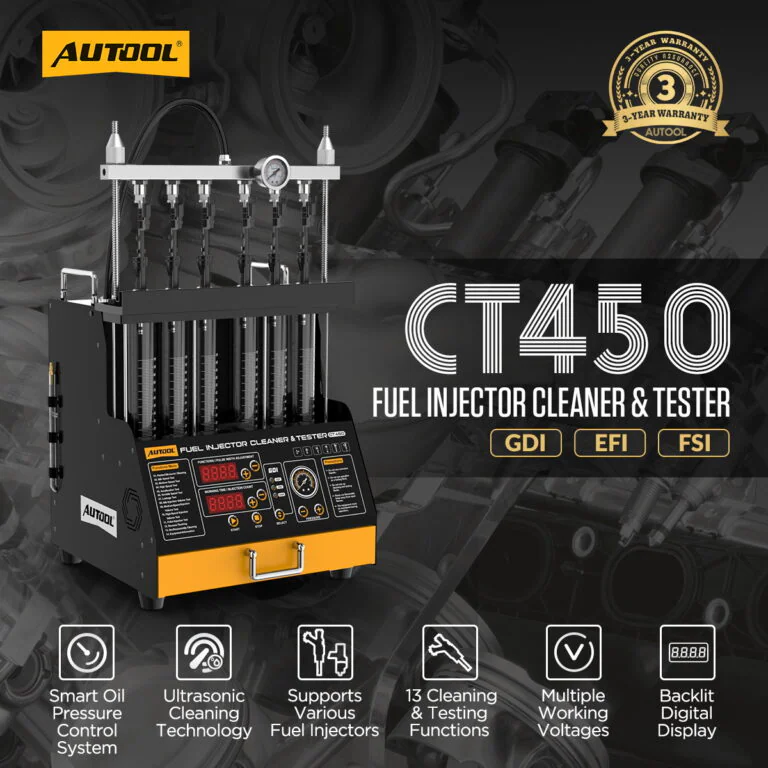 AUTOOL CT450 6-Cylinder Heated Injector Cleaner and Tester-2 AUTOOL CT450 เครื่องทำความสะอาดและทดสอบหัวฉีดแบบให้ความร้อนสำหรับเครื่องยนต์ 6 สูบ
