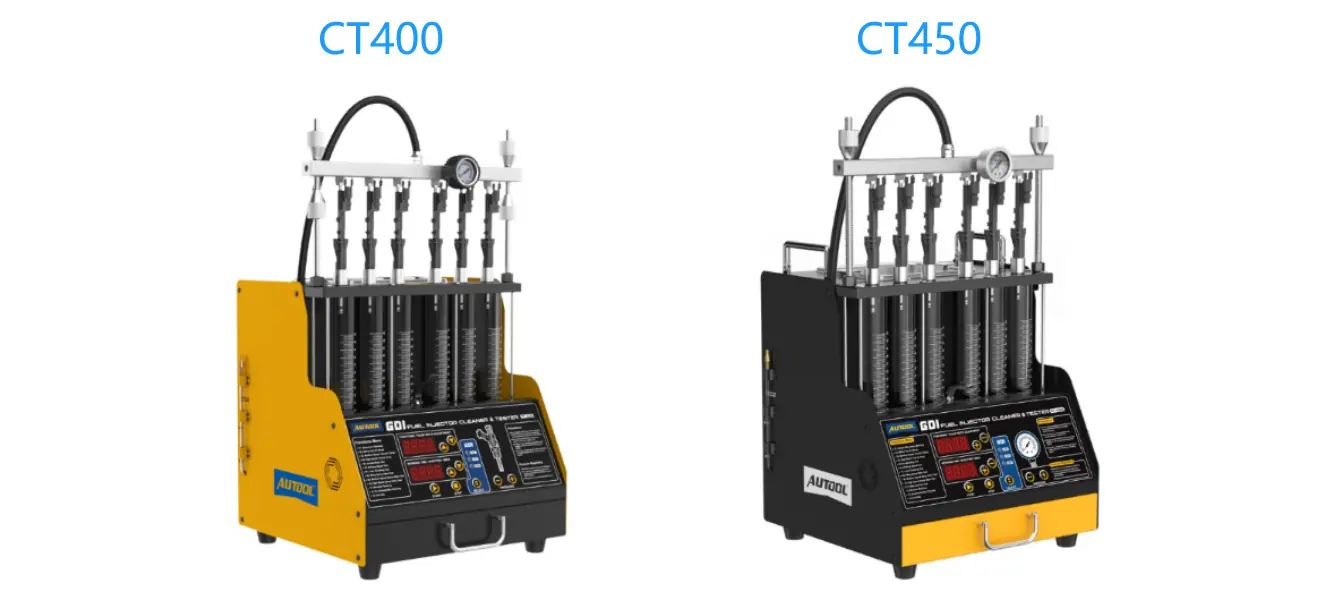 AUTOOL CT450 and CT400 fuel injector tester design comparison