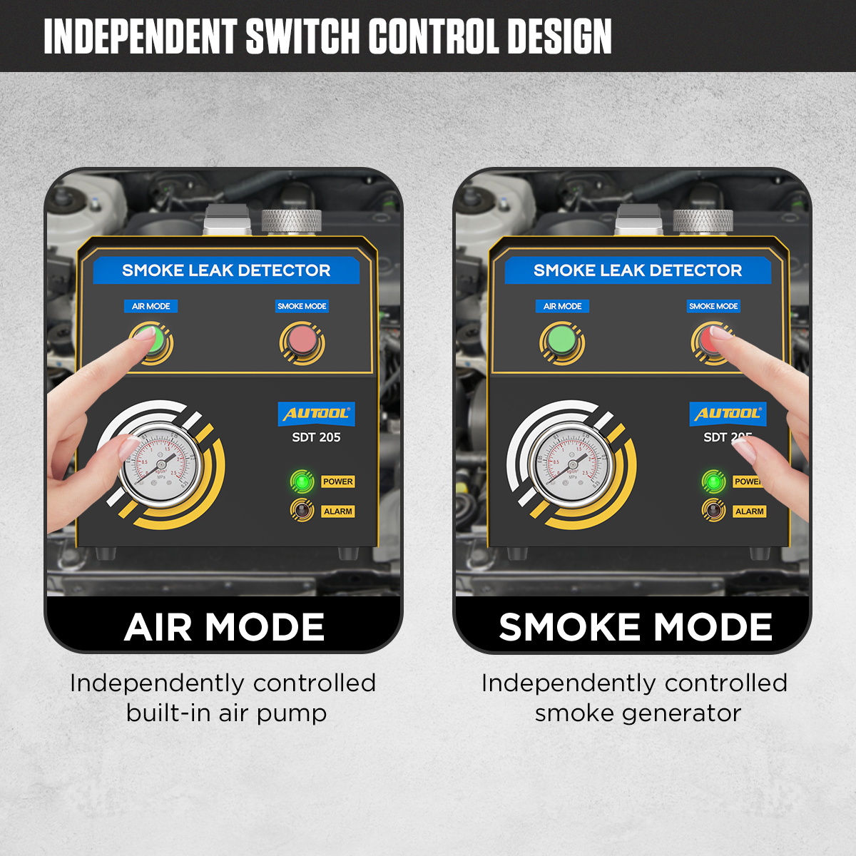 AUTOOL SDT205 independent Air Mode and Smoke Mode switch control design