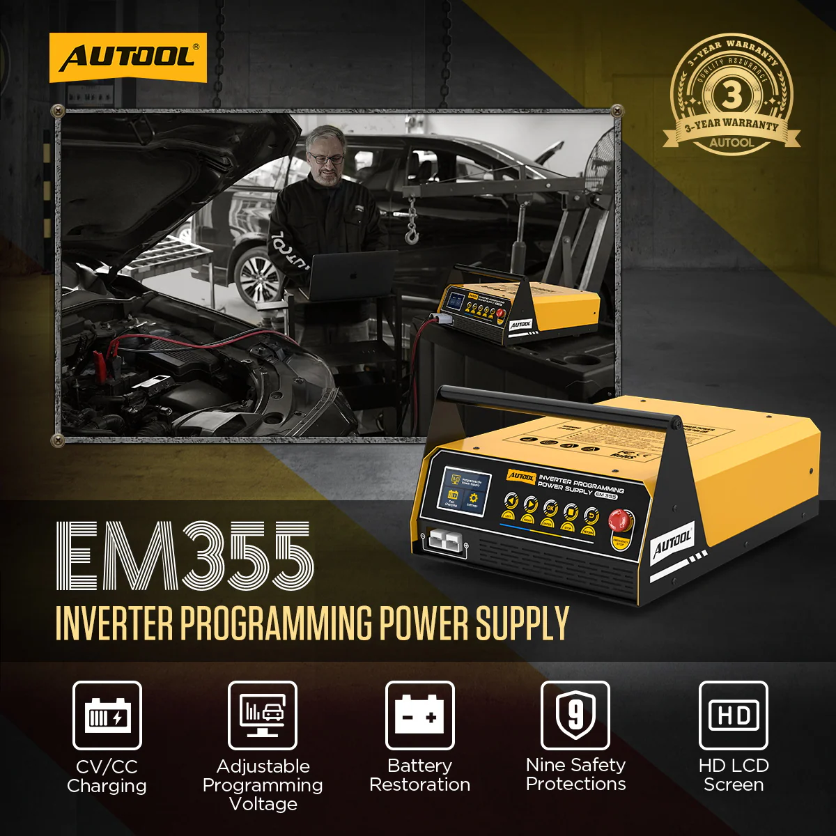AUTOOL EM355 inverter programming power supply for ECU programming and battery charging