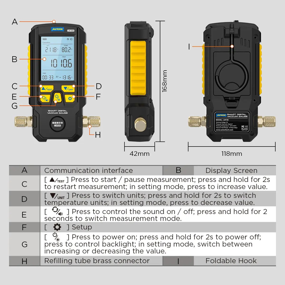 AUTOOL LM130 refrigeration digital gauges front image