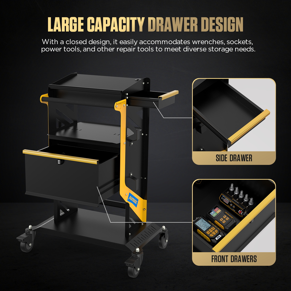 AUTOOL T25 large front drawer and side drawer storage