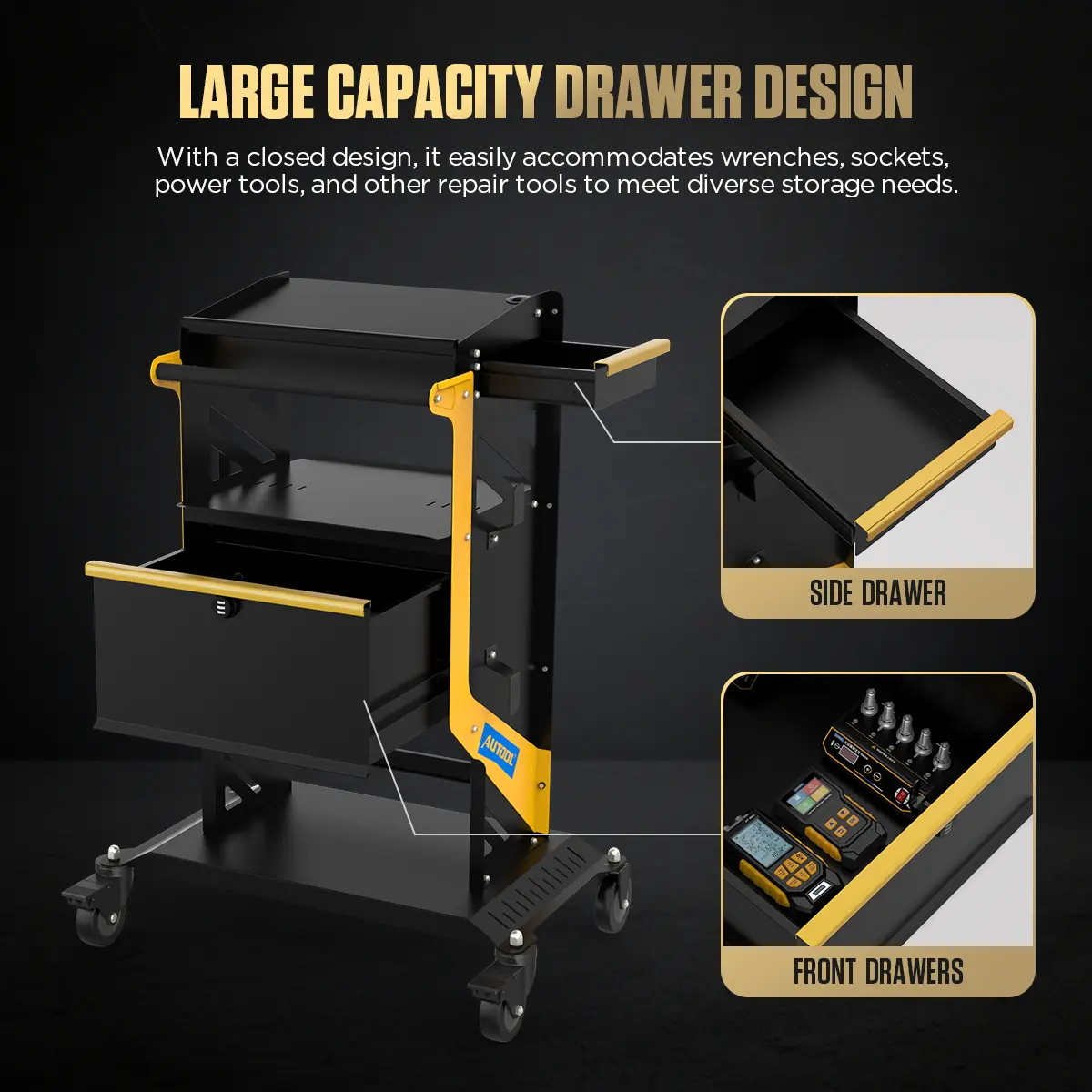 AUTOOL T25 large front drawer and side drawer storage