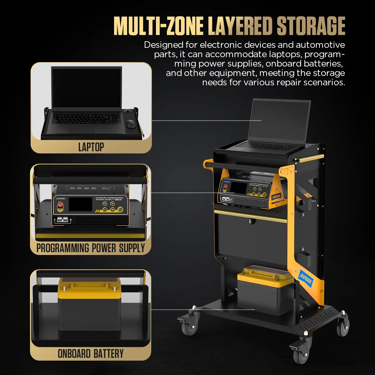 AUTOOL T25 multi-layer storage for laptop programming power supply and vehicle battery