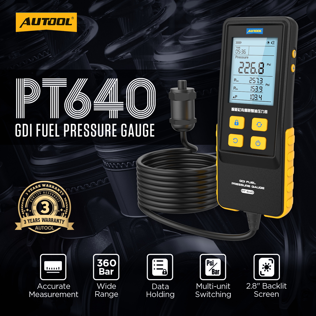 AUTOOL PT640 GDI Fuel Pressure Gauge main product image