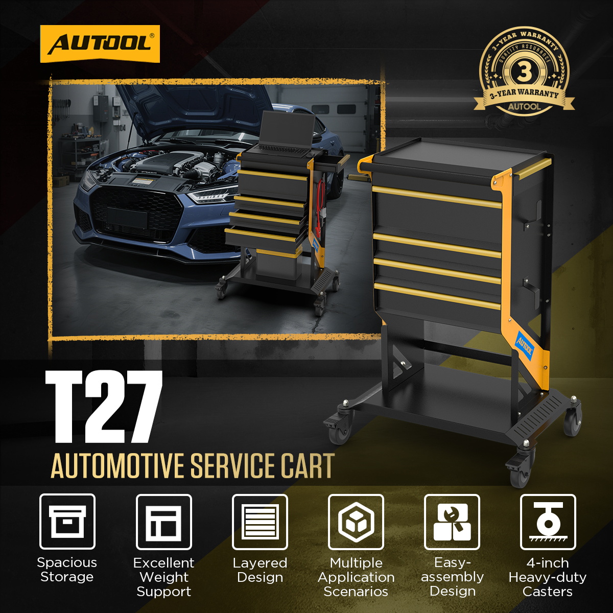 AUTOOL T27 automotive service cart workshop trolley main product image