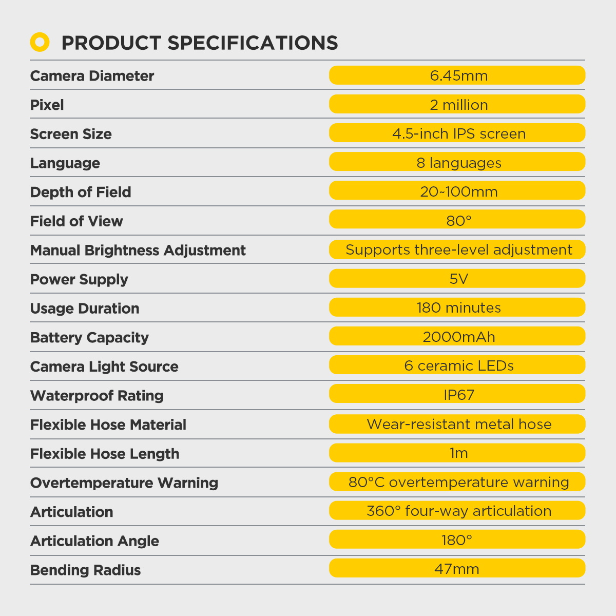 AUTOOL SVB405 product specifications chart