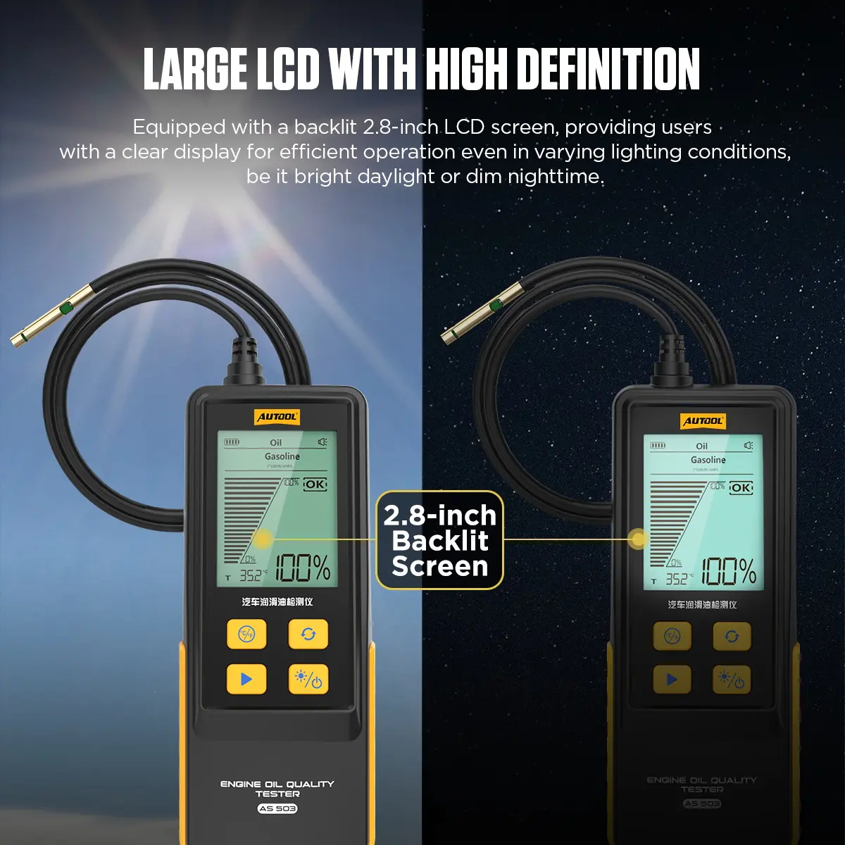 AUTOOL AS503 2.8 inch backlit LCD screen for day and night operation