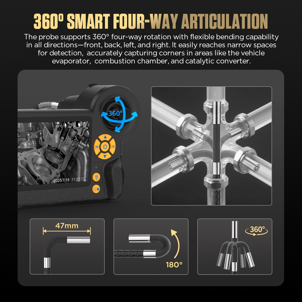 AUTOOL SVB405 360 degree four-way articulation with 180 degree angle and 47mm bending radius
