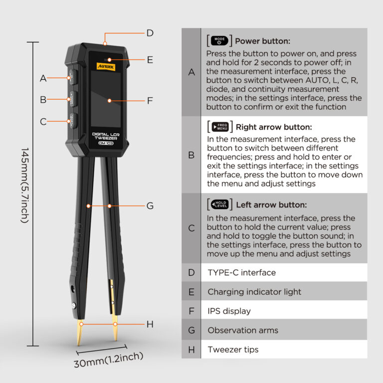 AUTOOL DM103 Digital LCR Tweezer for Resistance Capacitance and Inductance