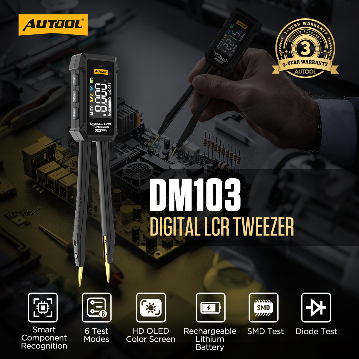 AUTOOL DM103 Digital LCR Tweezer main product feature image