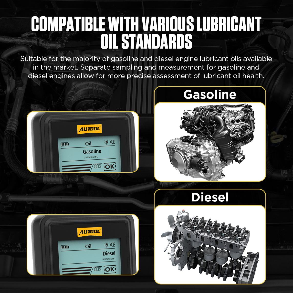 AUTOOL AS503 gasoline and diesel engine lubricant oil standards compatibility image