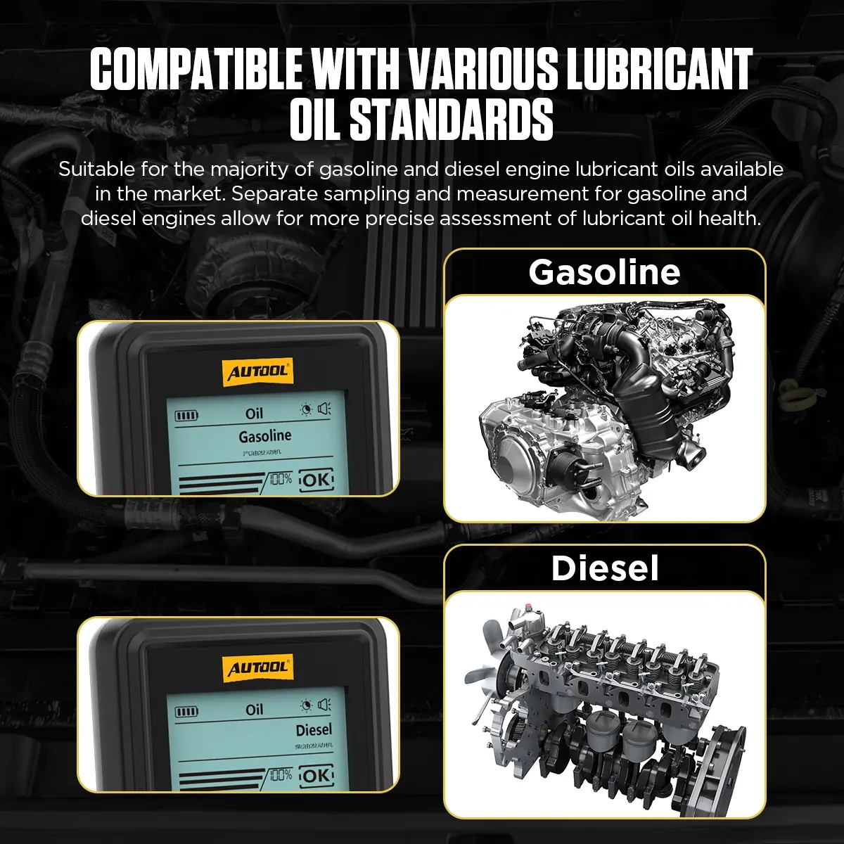 AUTOOL AS503 gasoline and diesel engine lubricant oil standards compatibility image