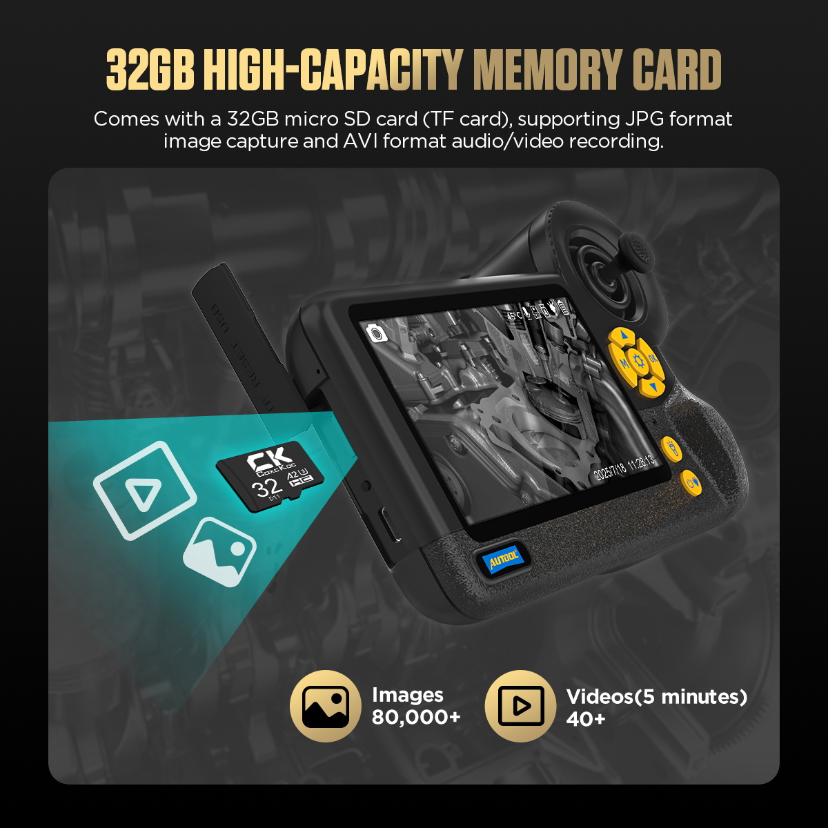 AUTOOL SVB405 32GB TF card storage for images and videos