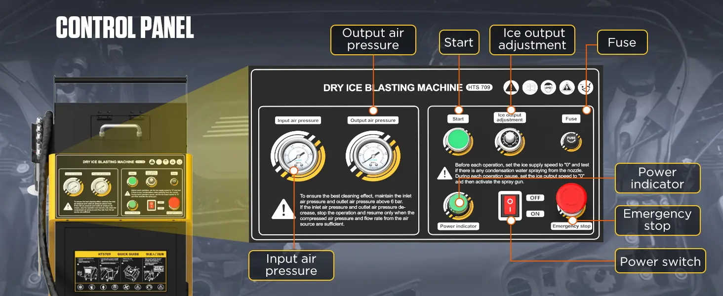 Dry ice blasting machine automotive cleaning application