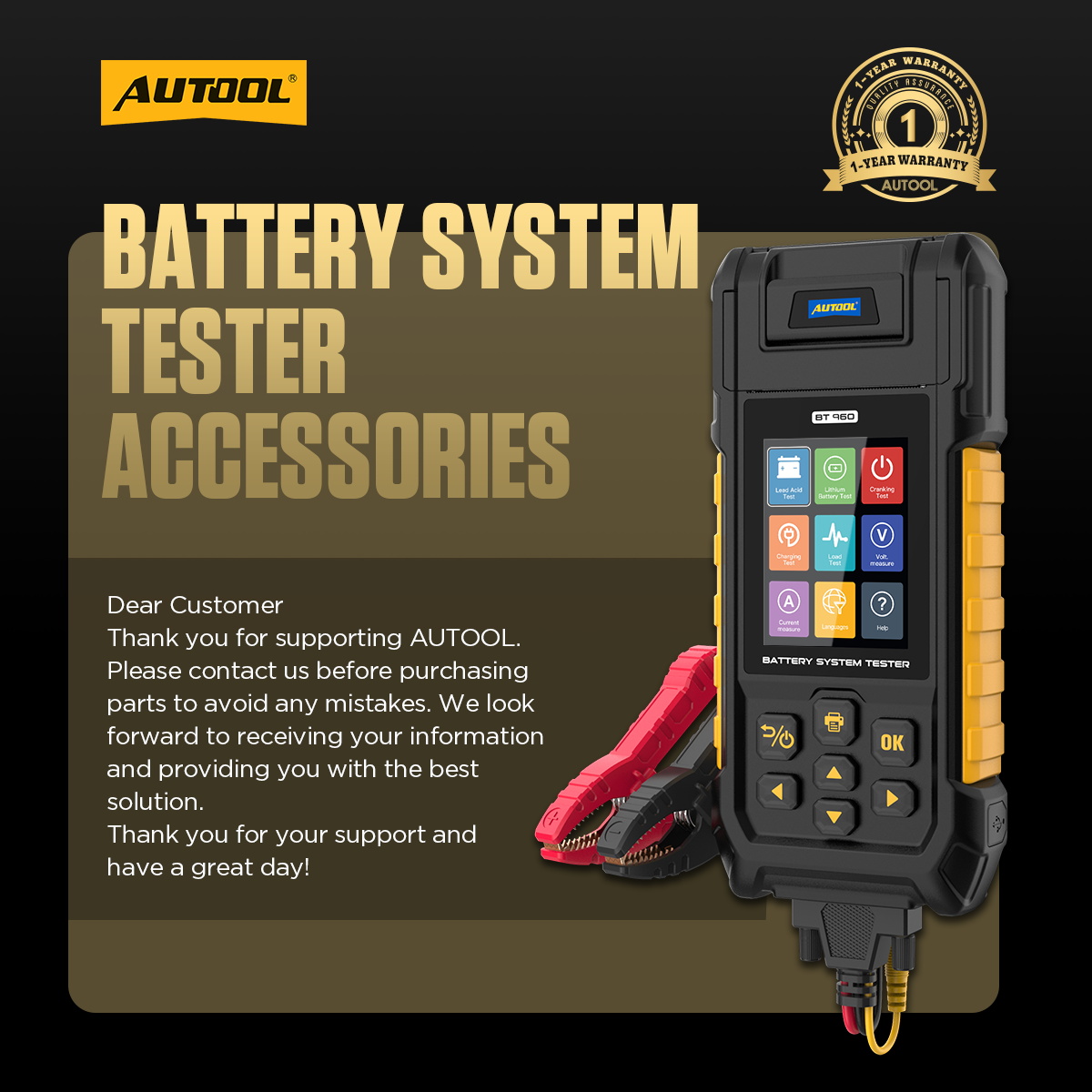AUTOOL BT960 battery system tester accessories purchase notice