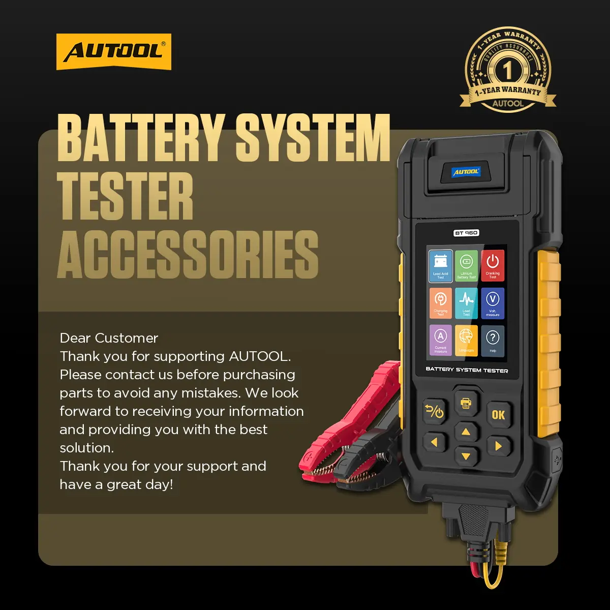 AUTOOL BT960 battery system tester accessories purchase notice